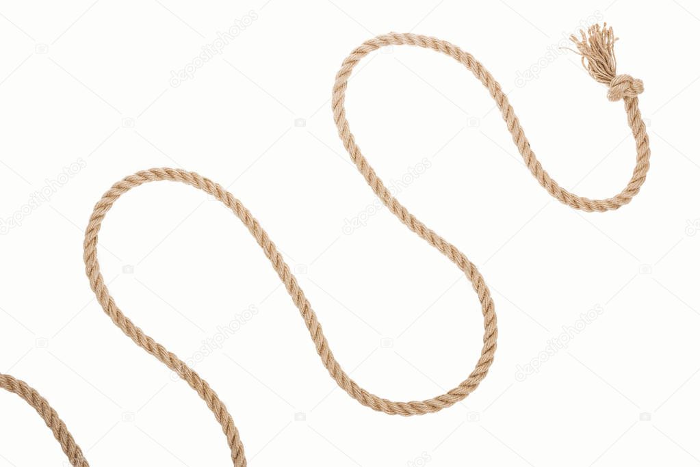 brown and waved rope with knot isolated on white 