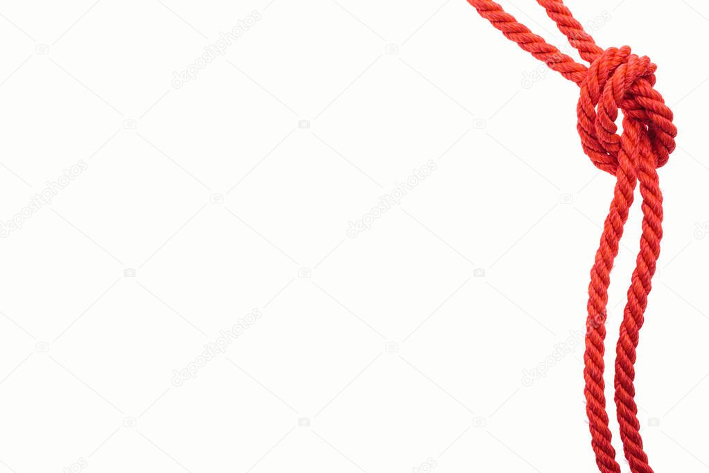red jute ropes with sea knot isolated on white 
