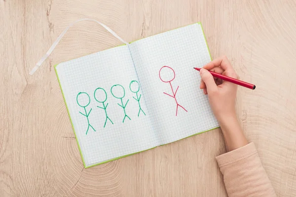 Cropped View Woman Drawing Different Humans Notebook Autism Concept — Stock Photo, Image