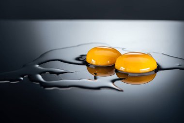 siyah üzerinde izole pişmiş taze tavuk sarısı ve proteinler