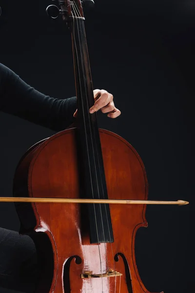 Cropped View Woman Playing Double Bass Darkness Isolated Black — Stock Photo, Image