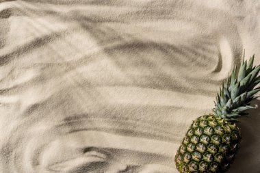kopya alanı ile dokulu kum üzerinde taze ananas üst görünümü