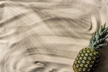 top view of fresh pineapple on textured sand with copy space clipart