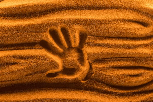 Top View Hand Mark Sand Color Filter Smooth Waves — Stock Photo, Image