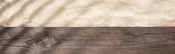 Panoramic Shot Wooden Brown Board Sand Shadow Copy Space — Stock Photo, Image