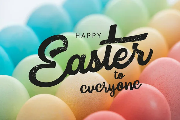 Black Happy Easter Everyone Lettering Background Multicolored Painted Eggs — Stock Photo, Image