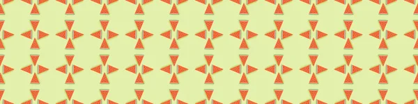 Panoramic Shot Seamless Pattern Handmade Paper Watermelon Slices Isolated Green — Stock Photo, Image