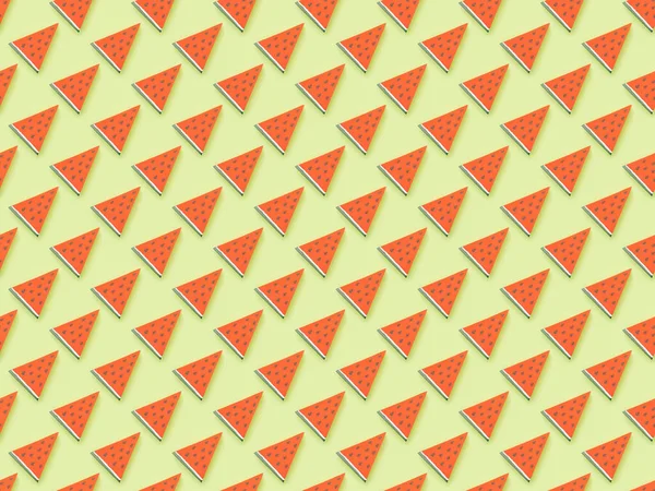 Widok Góry Teksturowanym Wzorem Ręcznie Robionymi Plasterkami Arbuzy Zielono — Zdjęcie stockowe