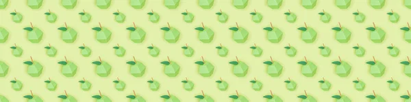 Panoramiczny Strzał Bez Szwu Wzór Papieru Jabłka Ręcznie Wyizolowane Zielono — Zdjęcie stockowe