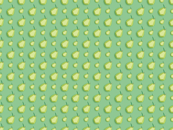 top view of pattern with handmade paper pears isolated on green