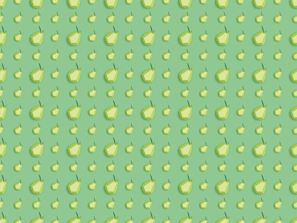top view of pattern with handmade paper pears isolated on green