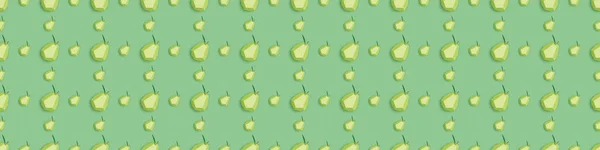 Panoramic Shot Seamless Pattern Handmade Paper Pears Isolated Green — Stock Photo, Image