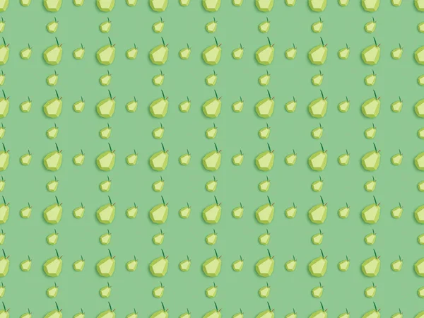 无缝图案的顶视图与手工纸梨隔离在绿色 — 图库照片