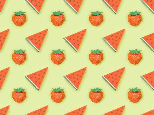 Ansicht Von Oben Nahtlose Muster Mit Handgemachten Papier Erdbeeren Und — Stockfoto