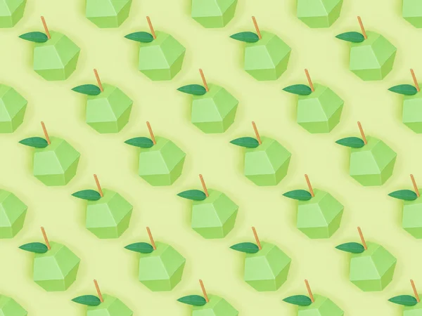 Yeşil Izole Yapımı Kağıt Elma Ile Desen Üst Görünümü — Stok fotoğraf
