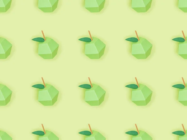 Top View Pattern Handmade Paper Apples Isolated Green — Stock Photo, Image