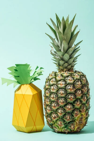 Handmade Paper Pineapple Fresh Whole Pineapple Turquoise — Stock Photo, Image
