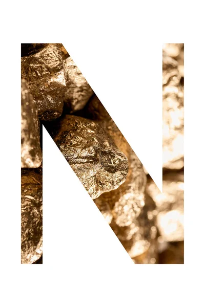 字母N由闪亮的金石隔离在白色 — 图库照片