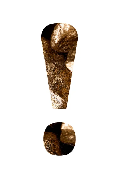 Exclamation Mark Made Shiny Golden Stones Isolated White — Stock Photo, Image