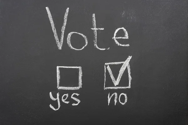 Top View White Vote Lettering Check Mark Word Black Chalkboard — Stock Photo, Image