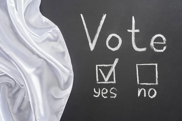 Top View Vote Lettering Check Mark Yes Word Black Chalkboard — Stock Photo, Image