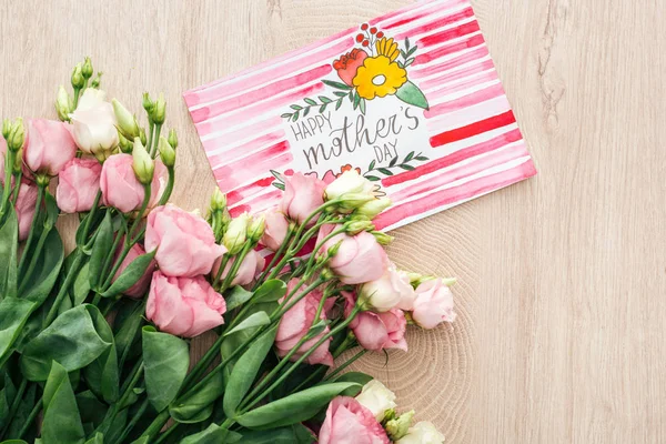 Vista Superior Flores Eustoma Tarjeta Con Felicitación Feliz Día Las — Foto de Stock