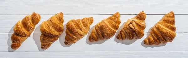 Panoramic Shot Golden Fresh Tasty Croissants White — Stock Photo, Image