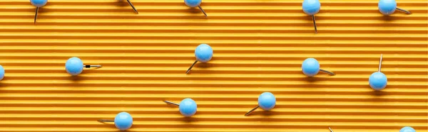 Panoramic Shot Push Pins Textured Yellow Paper — Stock Photo, Image