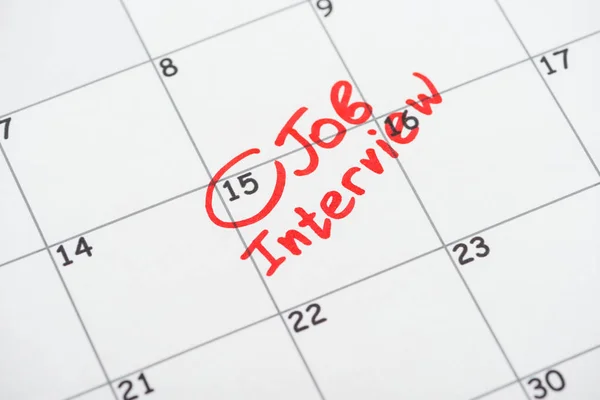 Calendario Impresión Con Marca Roja Letras Entrevista Trabajo — Foto de Stock