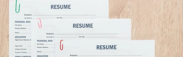 Panoramic Shot Personal Resume Templates Pen Wooden Surface — Stock Photo, Image