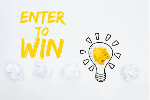 Top View Crumpled Paper Balls Enter Win Light Bulb Illustration Stock Photo