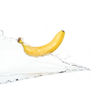 whole ripe yellow banana on water clear stream isolated on white clipart