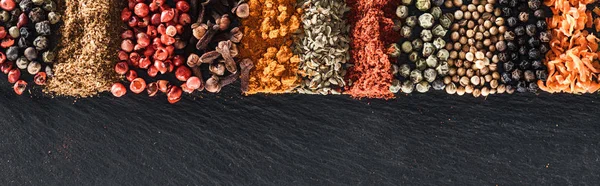 Panoramic Shot Traditional Bright Indian Spices Textured Background — Stock Photo, Image