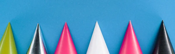Panoramic Shot Party Hats Blue Party Background — Stock Photo, Image