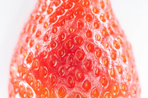 Στενή Όψη Της Ώριμης Κόκκινης Φράουλας Λευκό Φόντο — Φωτογραφία Αρχείου