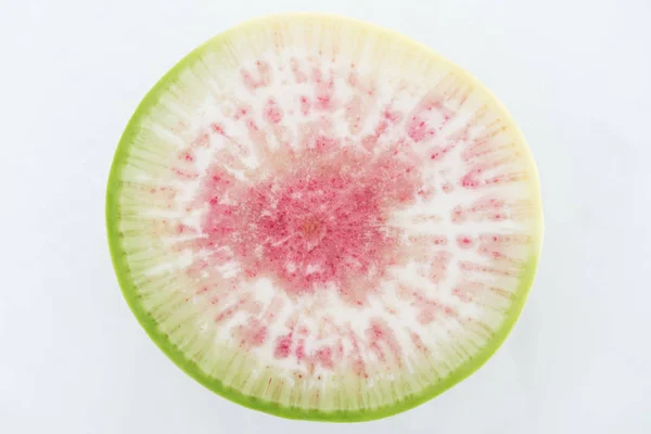 Draufsicht Des Geschnittenen Rohen Lila Frischen Wassermelonen Rettichscheiben Auf Weißem — Stockfoto