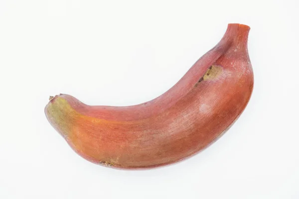 Bliska Widok Dojrzałego Smacznego Czerwonego Banana Białym — Zdjęcie stockowe