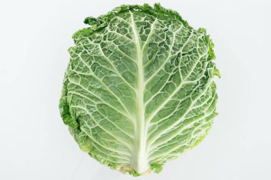top view of green fresh organic whole cabbage isolated on white clipart