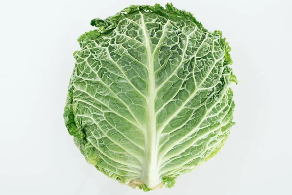 Top View Green Fresh Organic Whole Cabbage Isolated White — Stock Photo, Image