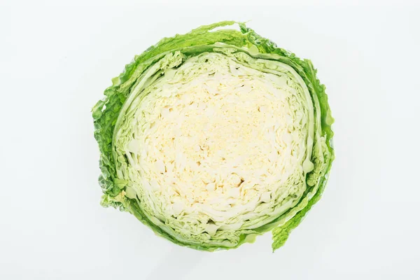 Top View Green Fresh Organic Whole Textured Cabbage Isolated White — Stock Photo, Image