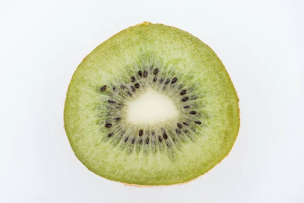 Close View Cut Fresh Nutritious Green Kiwi Seeds Isolated White — Stock Photo, Image