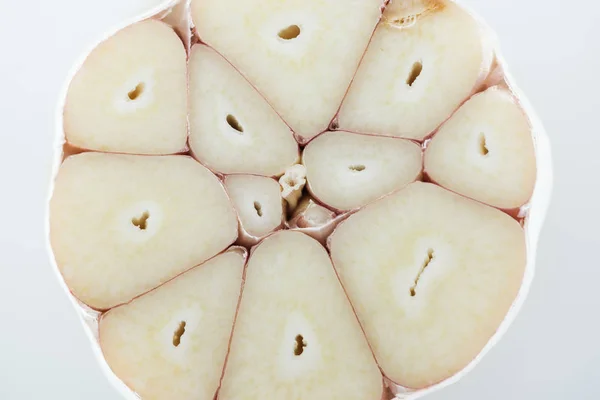 Close View Spicy White Cut Garlic Cloves Isolated Grey — Stock Photo, Image