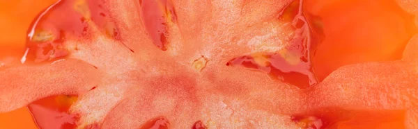 Close View Red Ripe Tomato Half Seeds Panoramic Shot — Stock Photo, Image