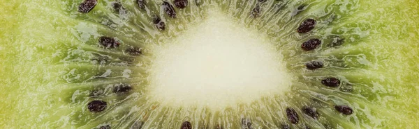 Close View Cut Fresh Nutritious Green Kiwi Panoramic Shot — Stock Photo, Image