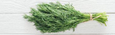 top view of fresh green dill on white wooden table, panoramic shot clipart