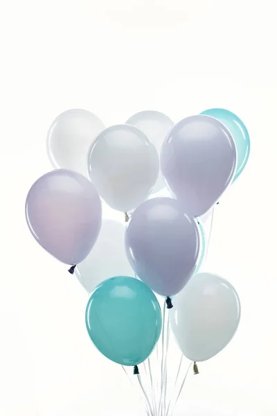 Balões Azuis Roxos Brancos Isolados Branco — Fotografia de Stock