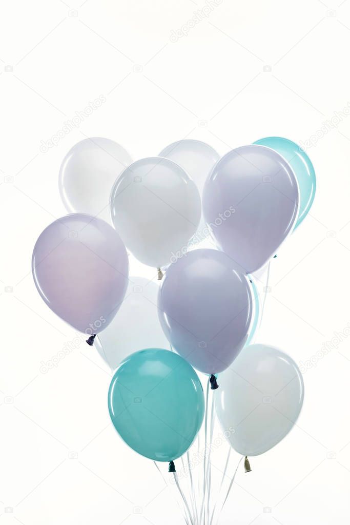blue, purple and white balloons isolated on white