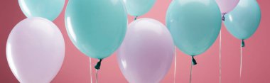bright party multicolored balloons on pink background, panoramic shot clipart