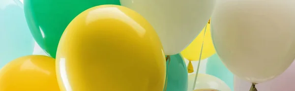 Närbild Bild Mångfärgade Dekorativa Ballonger Panoramabild — Stockfoto