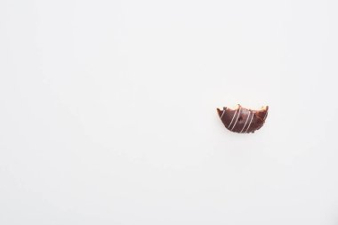 top view of bitten chocolate doughnut on white background with copy space clipart